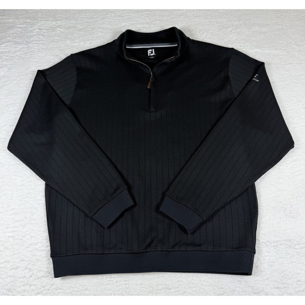 FootJoy Sweater Mens Extra Large Black Drop Needle Performance Ribbed 1/4 Zip